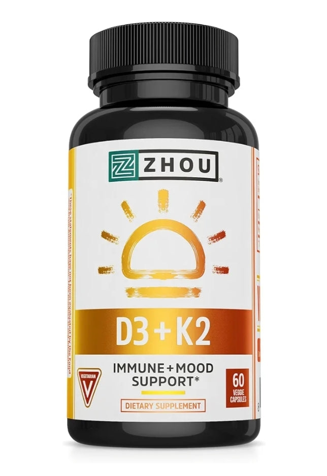 ZHOU D3+K2 Immune + Mood Support. 60 Vegcaps.