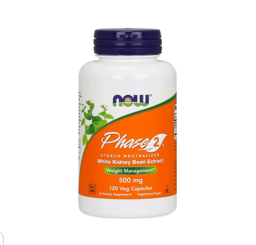 NOW Foods All-Natural Phase 2 Starch Neutralizer 500mg Vegetarian Capsules, 120 Ct