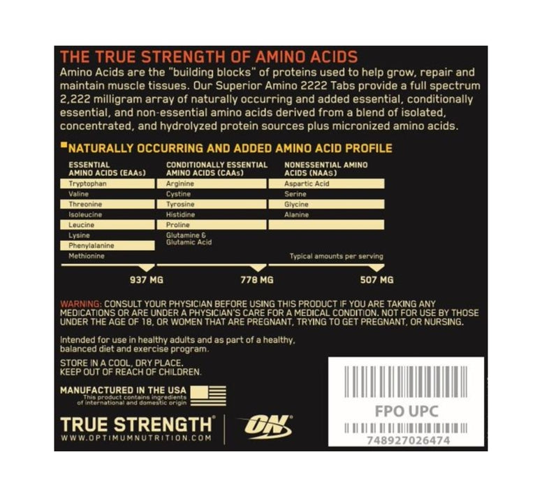 Optimum Nutrition Superior Amino 2222 Tabs,
160 Ct