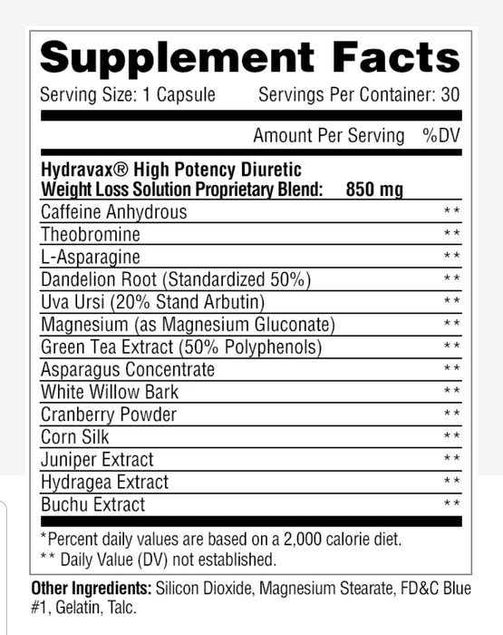 Metabolic Nutrition Hydravax High Potency Diuretic Weight Loss Solution -- 30 Capsules