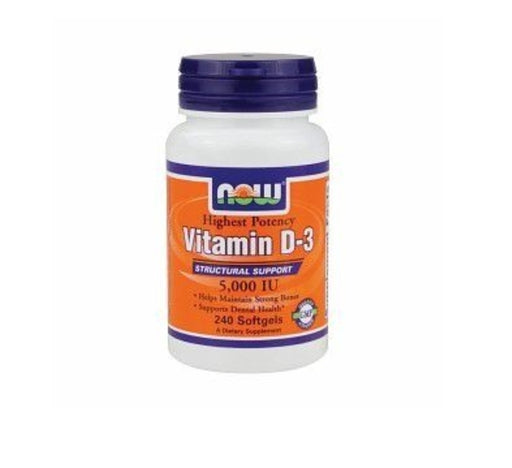 NOW Highest Potency Vitamin D3 Softgels, 5000IU, 120 Ct