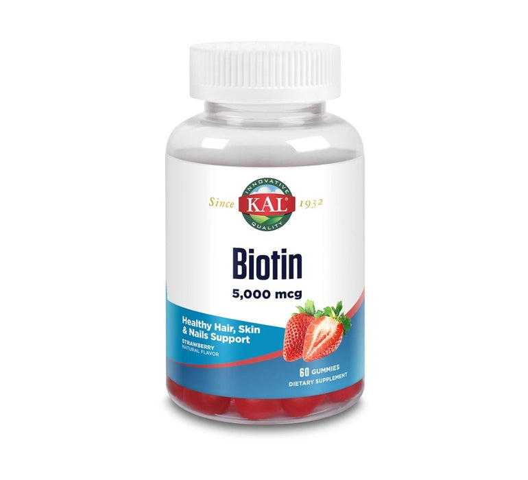 KAL BIOTIN 5000 mcg strawberry flavor 60 Gummies