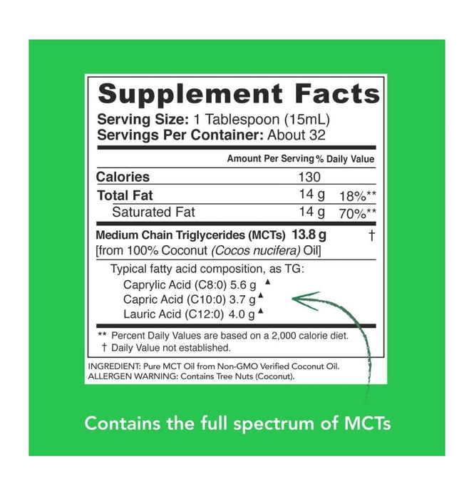 Sports Research MCT OIL 100% Organic Unflavored 16 FL OZ. 31 servings