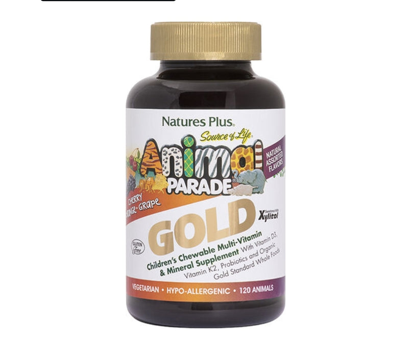 NaturesPlus Animal Parade GOLD Multi-Vitamin Assorted Flavors Vegan 120 Chewable Tablets