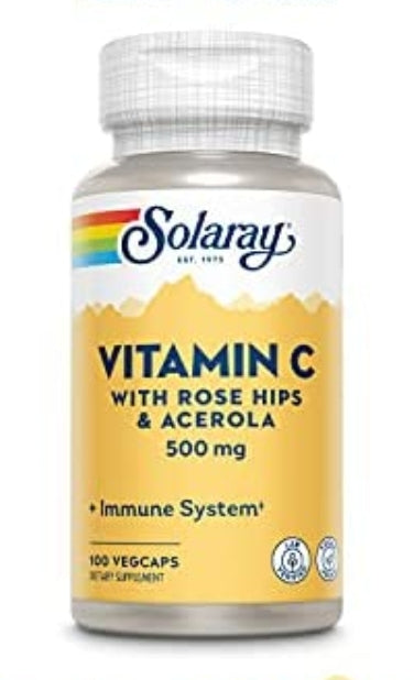 Solaray VITAMIN C with Rose Hips & Acerola 500mg 100VegCaps.