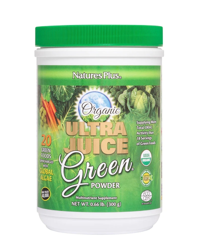 NaturesPlus Organic Ultra Juice Green Powder Net WT. 0.66 lb. (300g) 30 Servings