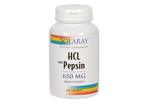 Solaray HCL with Pepsin Capsules, 650 Mg, 100 VCaps.