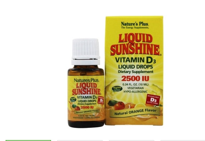 Liquid Sunshine Natures Plus Vitamin D3 Liquid Drops Natural Orange Flavor 2500 IU - 0.34 fl. oz.